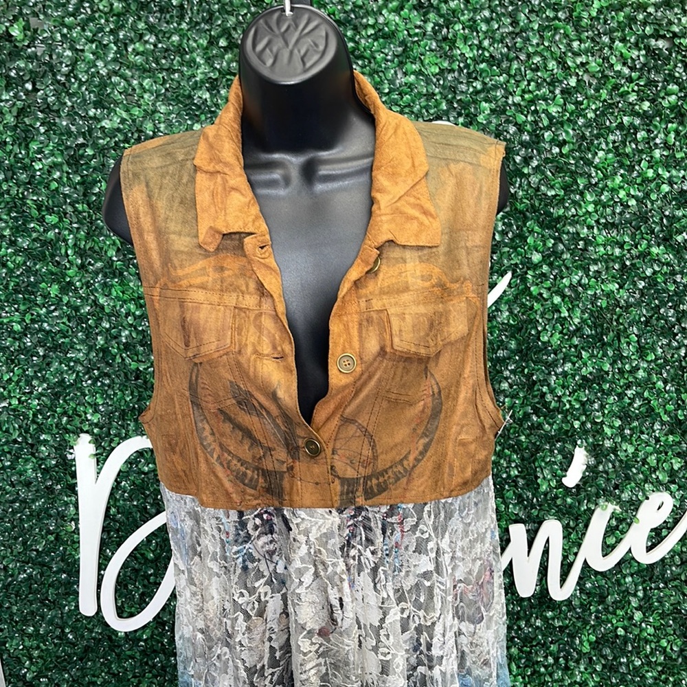 Brown and Beige lace long vest
